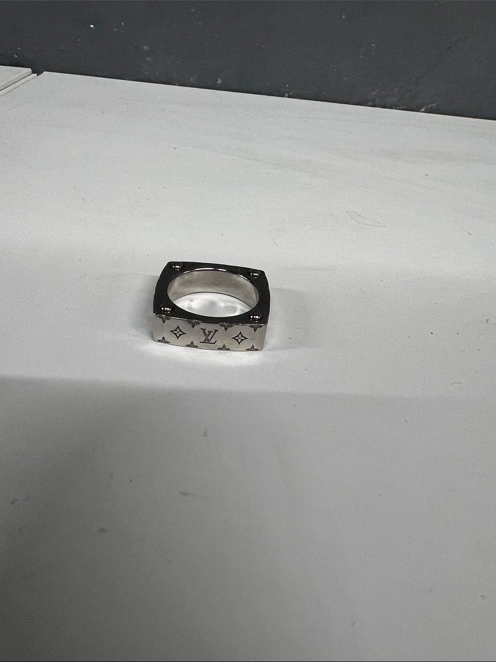 Louis Vuitton Silver Square Monogram Ring